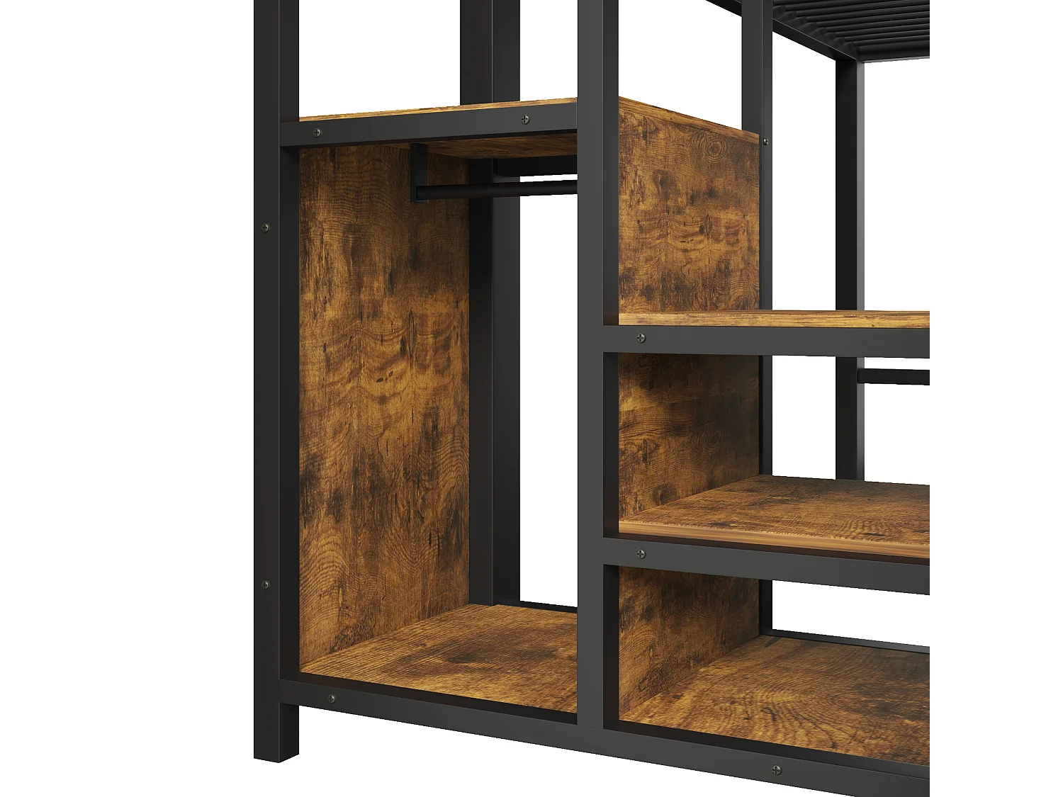 Lit mezzanine en métal - 140 x 200 cm - avec commode à 9 tiroirs + penderie + escalier avec rangement - noir