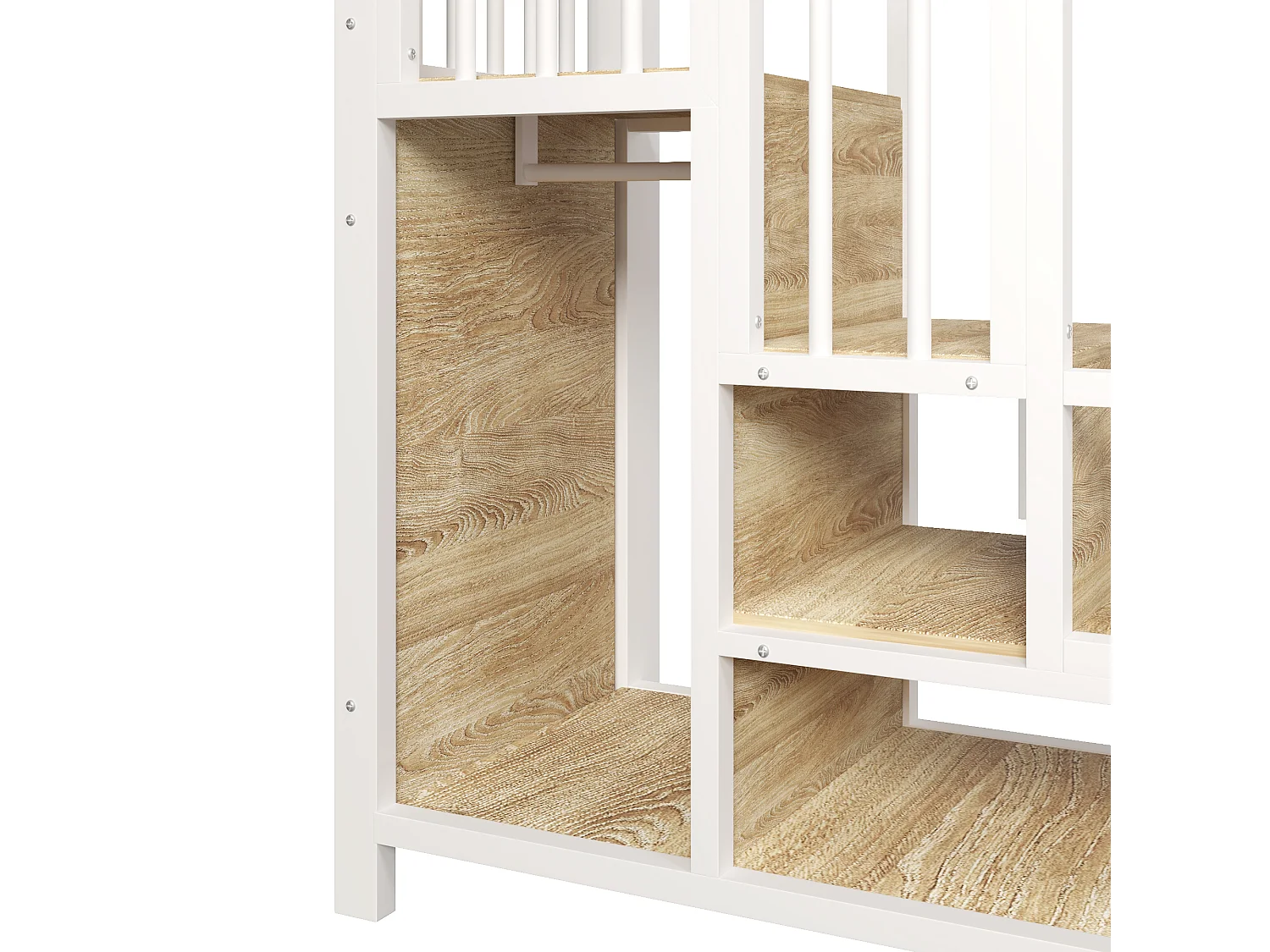 Lit mezzanine en métal - 90 x 200 cm - avec commode à 9 tiroirs + penderie + escalier avec rangement - blanc