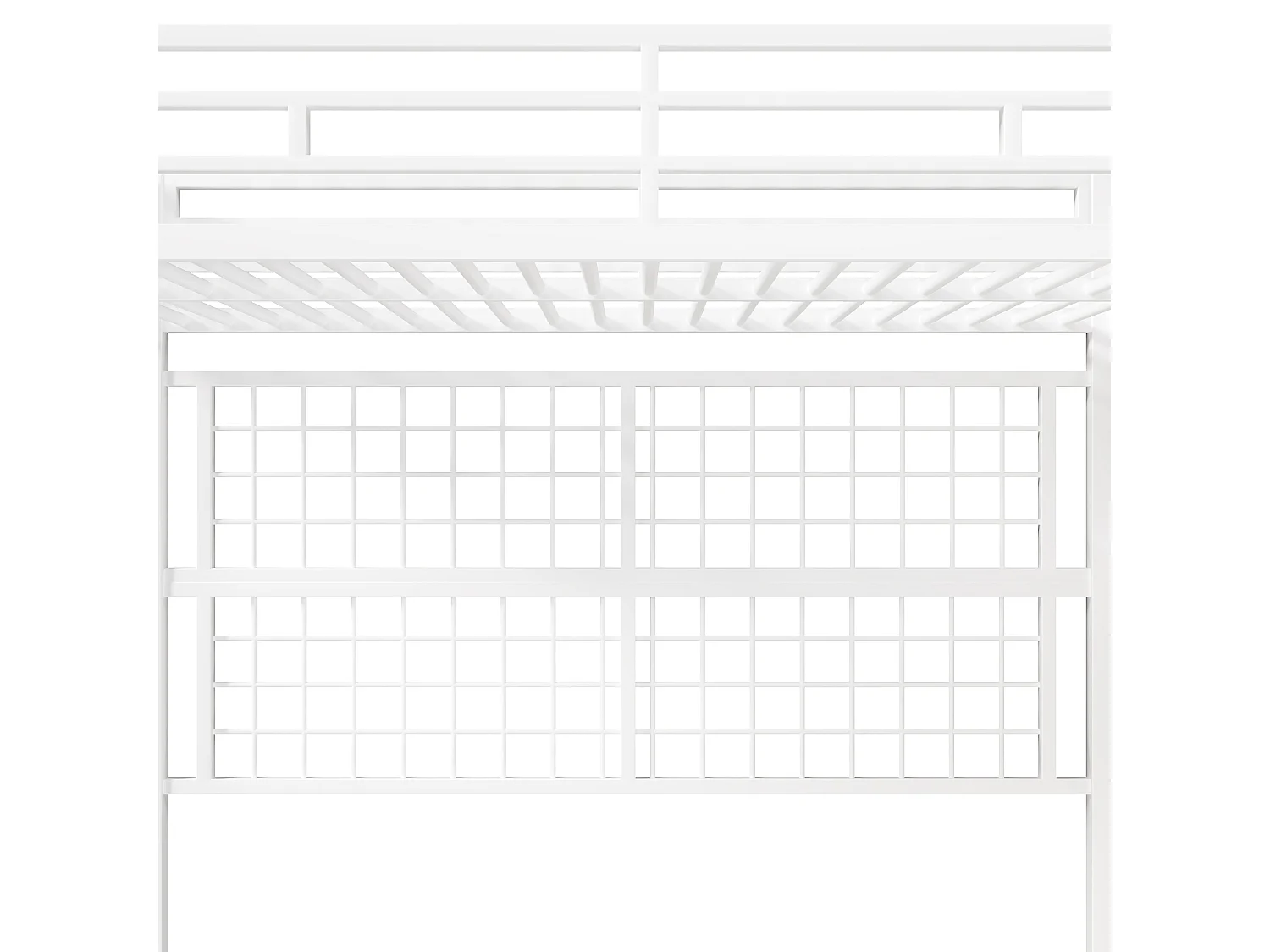 Hochbett mit Eisenrahmen – 90 x 200 cm – mit Kleiderschrank, Leiter mit Stauraum und LED-Beleuchtung – Metall + MDF – weiß
