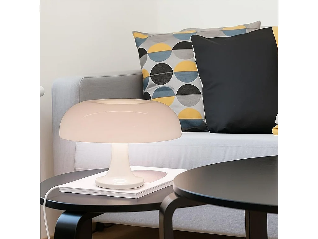 Lampe de Table LED - Champignon Vintage – Abat-Jour Blanc Laqué, Style Rétro, USB, Interrupteur Rotatif, Décoration Salon ou Chambre