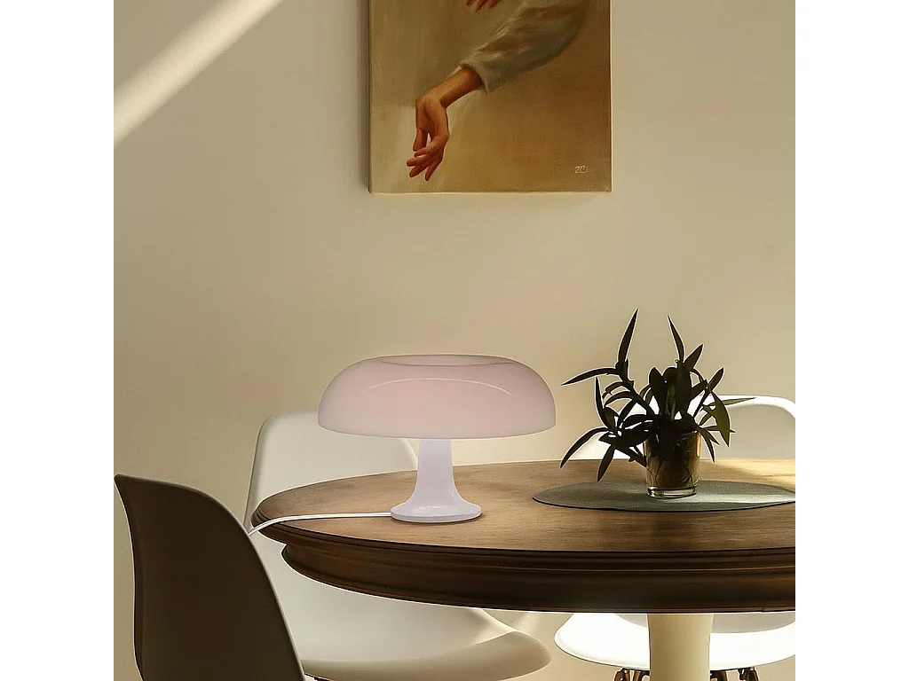 Lampe de Table LED - Champignon Vintage – Abat-Jour Blanc Laqué, Style Rétro, USB, Interrupteur Rotatif, Décoration Salon ou Chambre