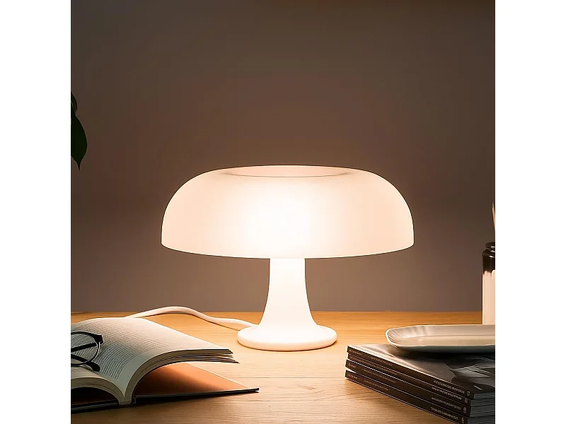 Lampe de Table LED - Champignon Vintage – Abat-Jour Blanc Laqué, Style Rétro, USB, Interrupteur Rotatif, Décoration Salon ou Chambre