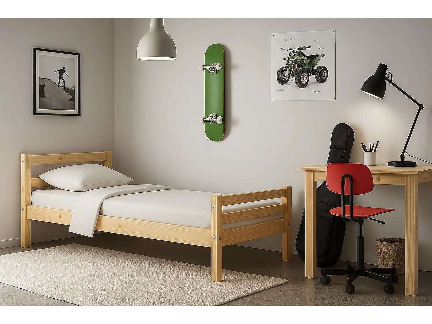 Lit Simple 90 x 190 cm en Bois “Le lit Qui va à l’Essentiel”- Pin Massif - sobriété, solidité et Chaleur Naturelle -Sommier à Lattes Inclus – pour Enfant, ado, Adul