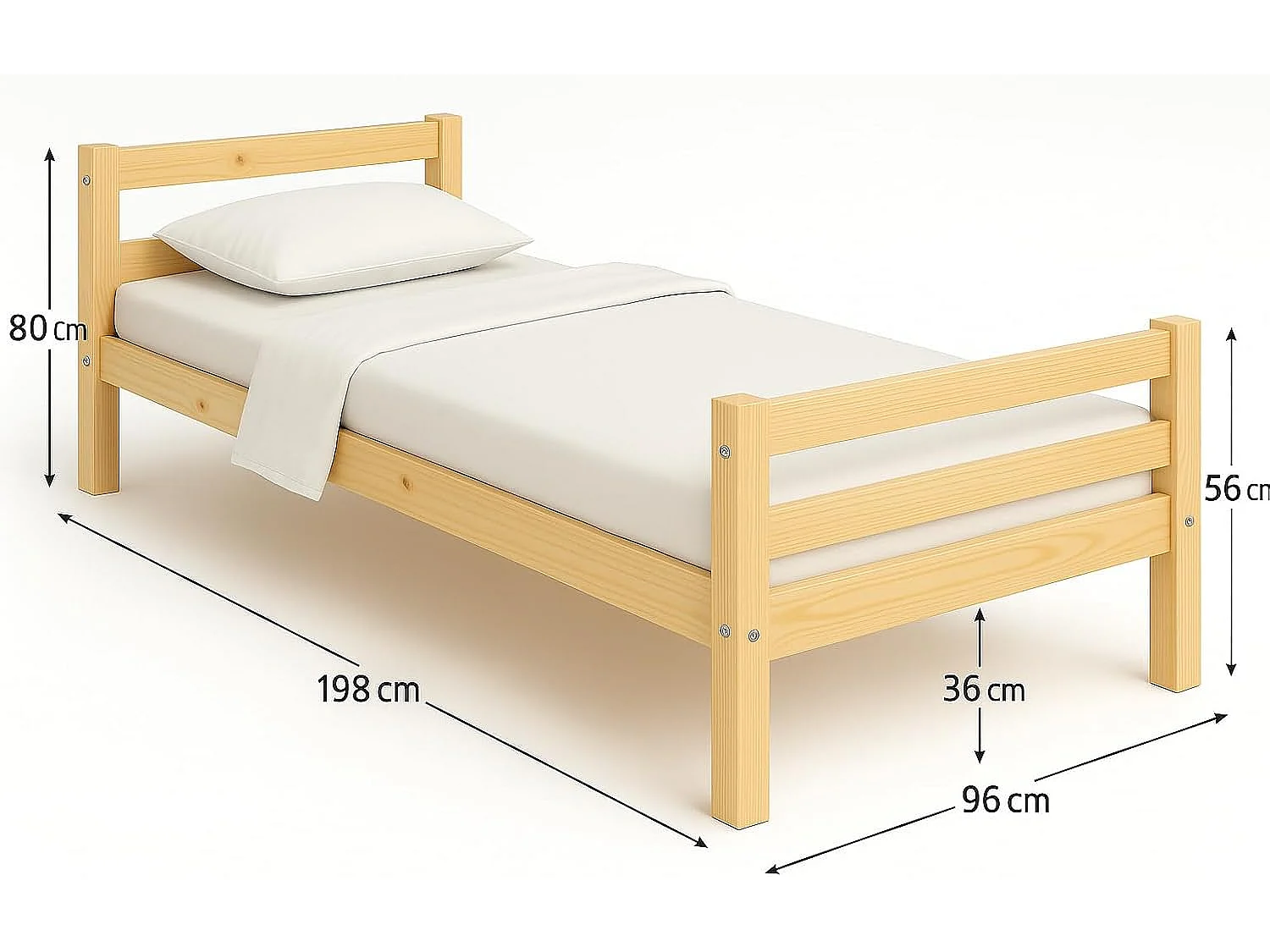Lit Simple 90 x 190 cm en Bois “Le lit Qui va à l’Essentiel”- Pin Massif - sobriété, solidité et Chaleur Naturelle -Sommier à Lattes Inclus – pour Enfant, ado, Adul