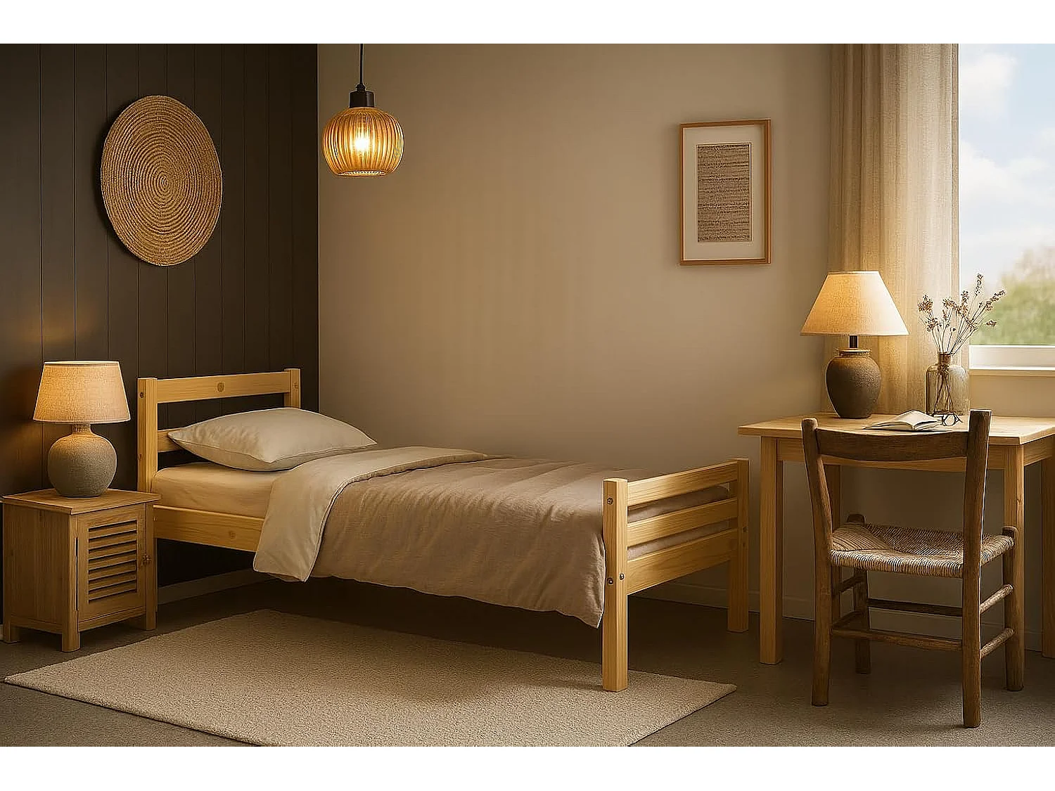 Lit Simple 90 x 190 cm en Bois “Le lit Qui va à l’Essentiel”- Pin Massif - sobriété, solidité et Chaleur Naturelle -Sommier à Lattes Inclus – pour Enfant, ado, Adul