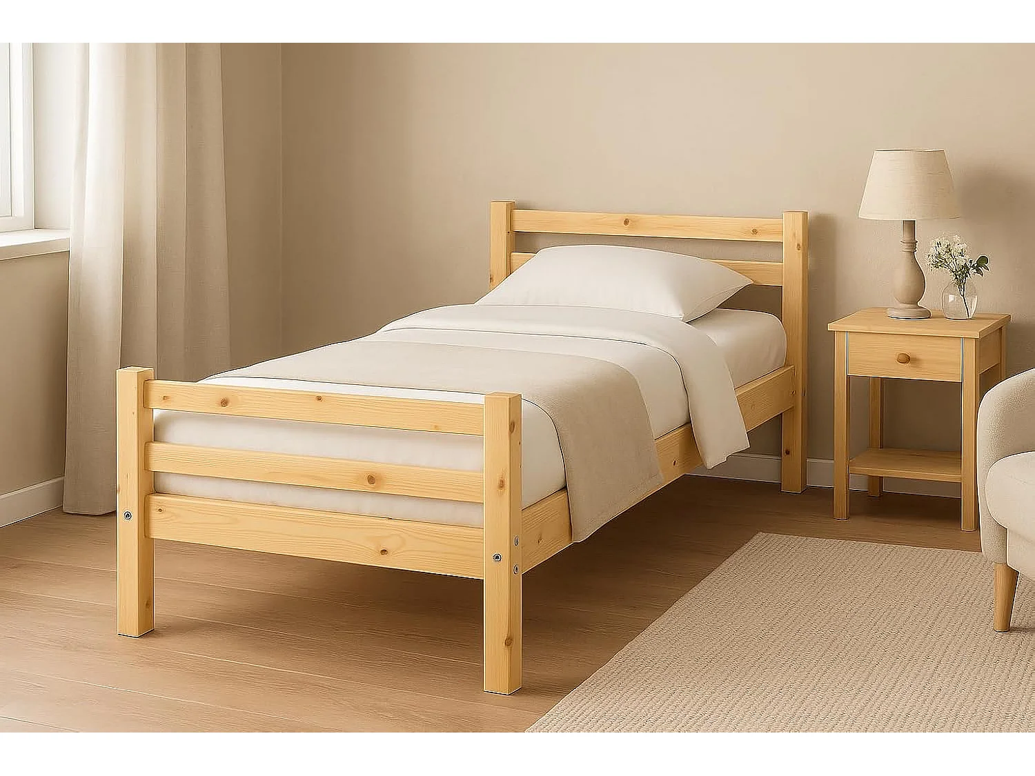 Lit Simple 90 x 190 cm en Bois “Le lit Qui va à l’Essentiel”- Pin Massif - sobriété, solidité et Chaleur Naturelle -Sommier à Lattes Inclus – pour Enfant, ado, Adul
