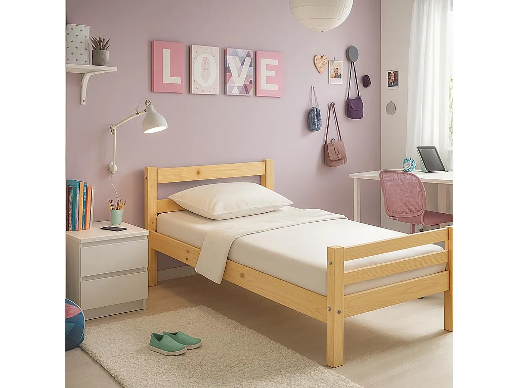 Lit Simple 90 x 190 cm en Bois “Le lit Qui va à l’Essentiel”- Pin Massif - sobriété, solidité et Chaleur Naturelle -Sommier à Lattes Inclus – pour Enfant, ado, Adul
