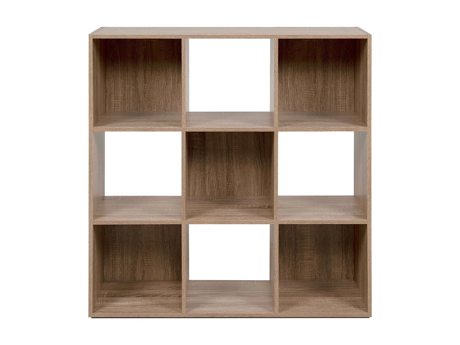 Estante Abril em melamina com 5 gavetas, estofada em tecido e com 4 compartimentos abertos, 89x89x28 cm