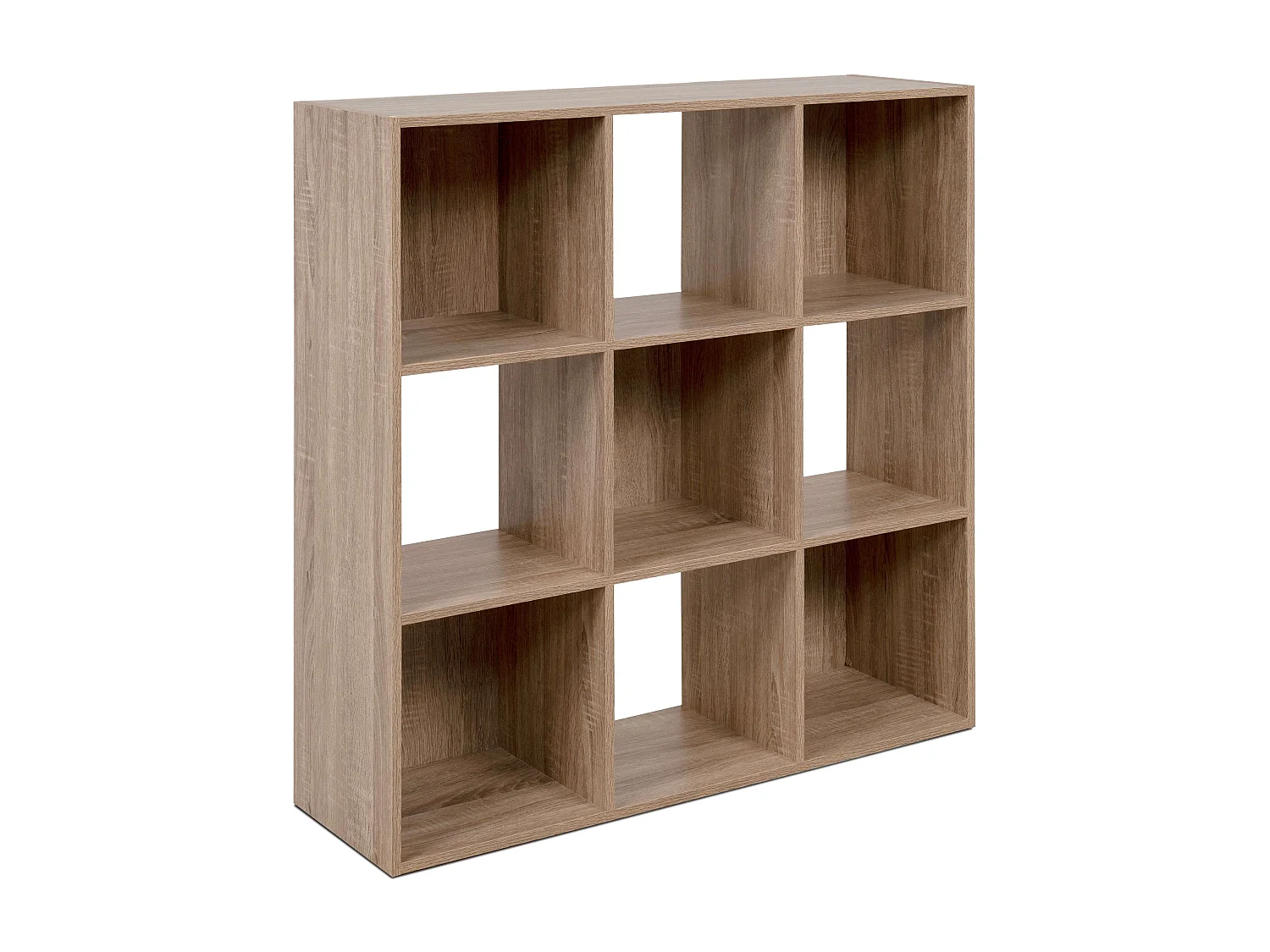 Estante Abril em melamina com 5 gavetas, estofada em tecido e com 4 compartimentos abertos, 89x89x28 cm