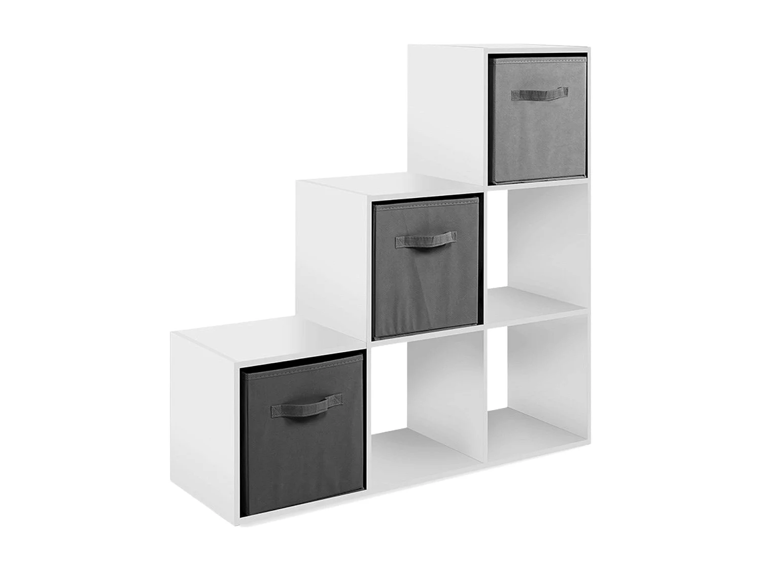 Estante escada April com 3 nichos e 3 gavetas, branca e cinza, 89x89x28 cm