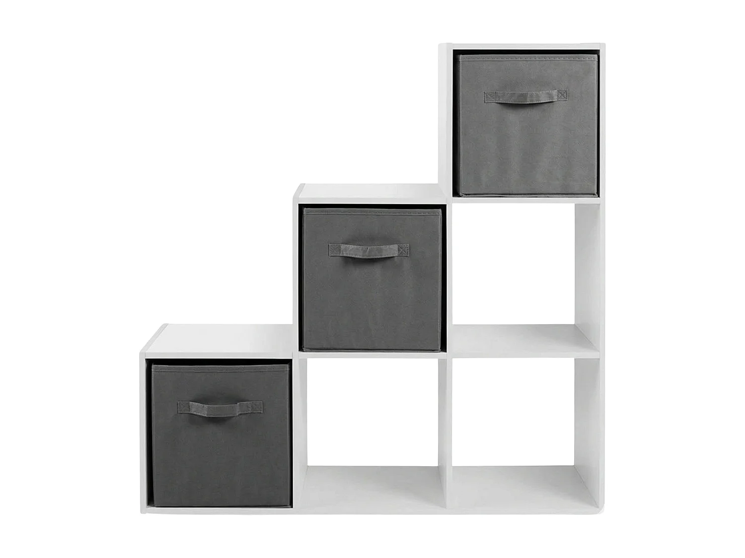 Estante escada April com 3 nichos e 3 gavetas, branca e cinza, 89x89x28 cm