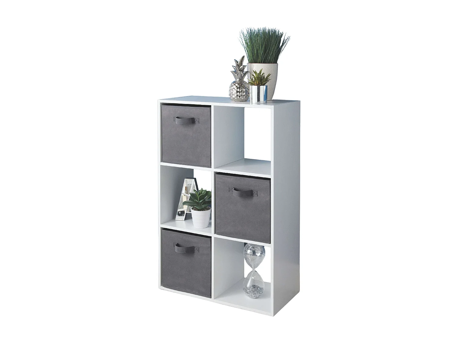 Estante baixa Abril para sala de estar com 3 compartimentos e 3 gavetas, em tecido melamínico, 60x89x28 cm