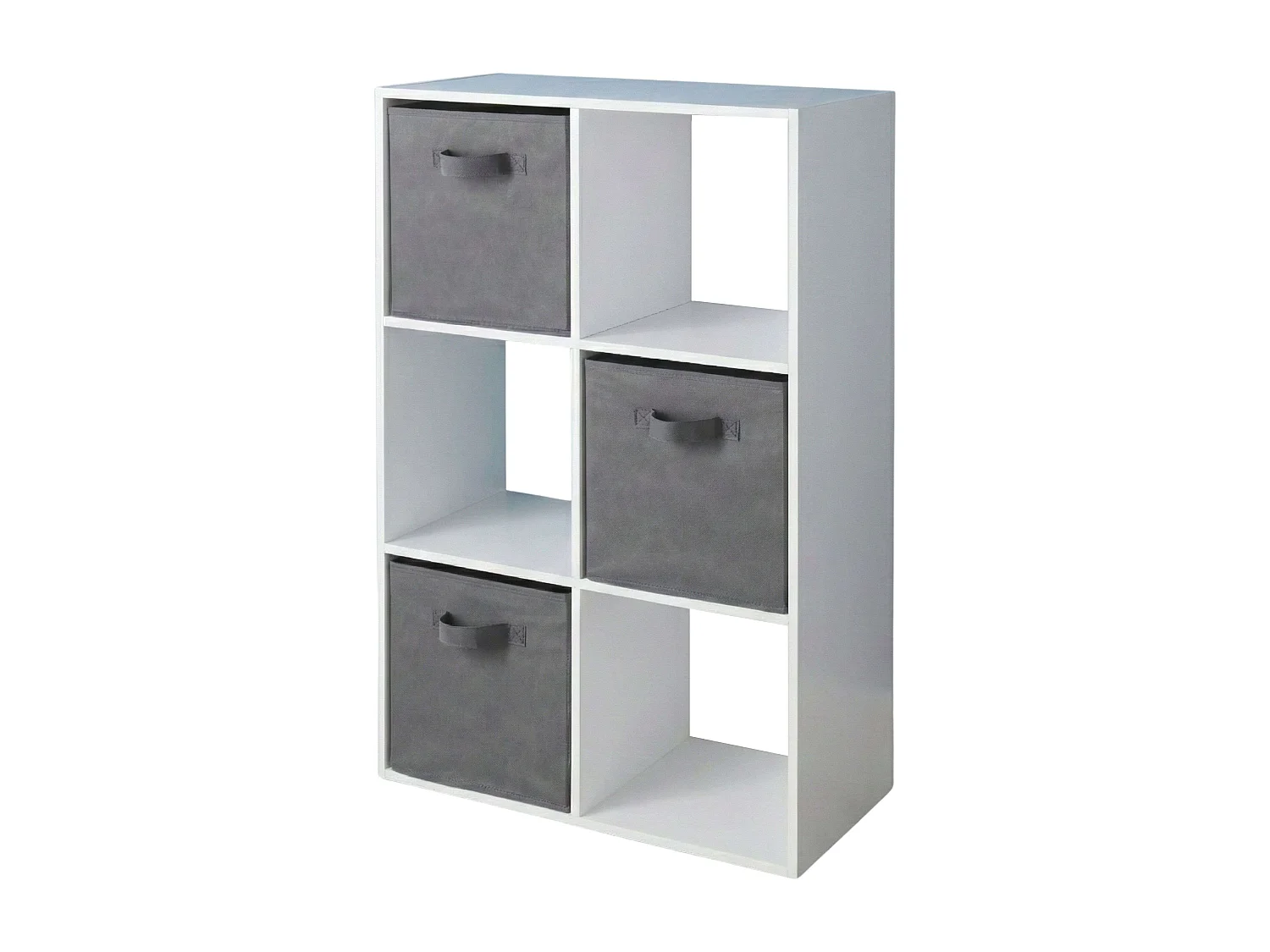 Estante baixa Abril para sala de estar com 3 compartimentos e 3 gavetas, em tecido melamínico, 60x89x28 cm