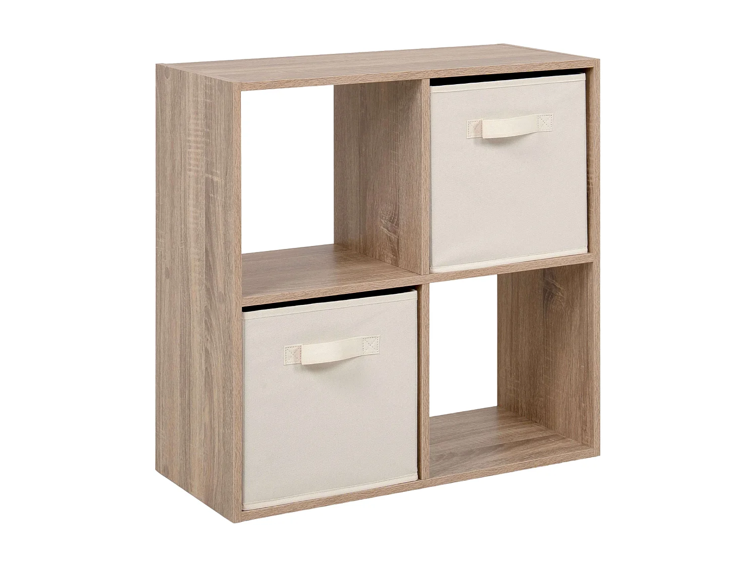 Estante baixa Abril, 2 compartimentos, 2 gavetas, tecido Carvalho Sonoma, bege, 60x60x28cm