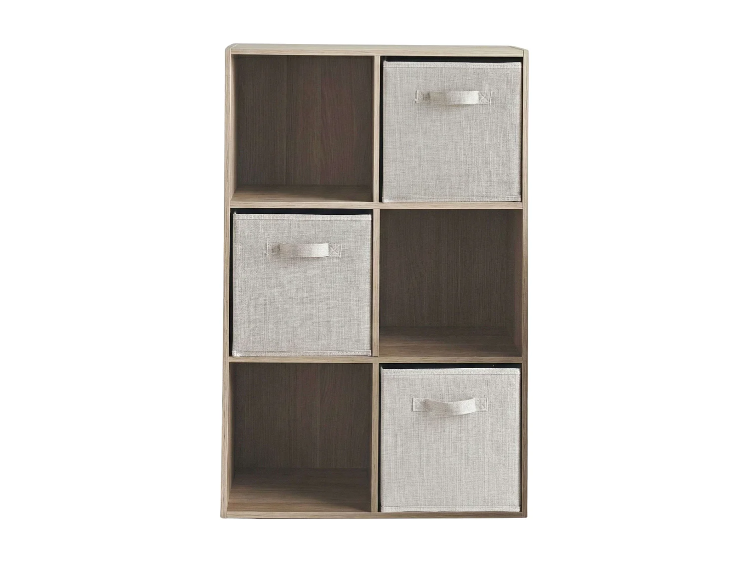 Estante baixa April com 3 compartimentos e 3 gavetas, carvalho Sonoma e bege, 60x89x28 cm