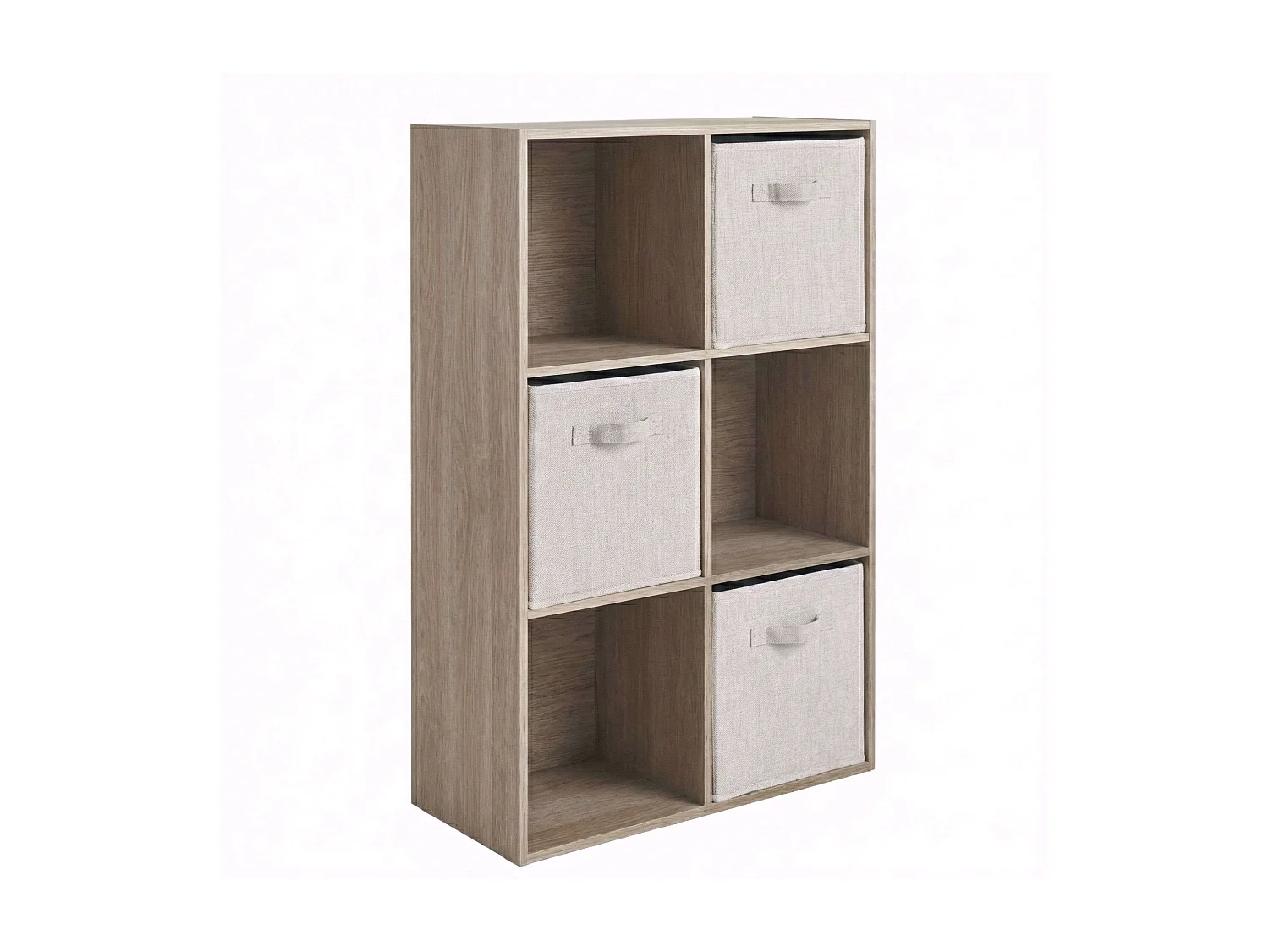 Estante baixa April com 3 compartimentos e 3 gavetas, carvalho Sonoma e bege, 60x89x28 cm