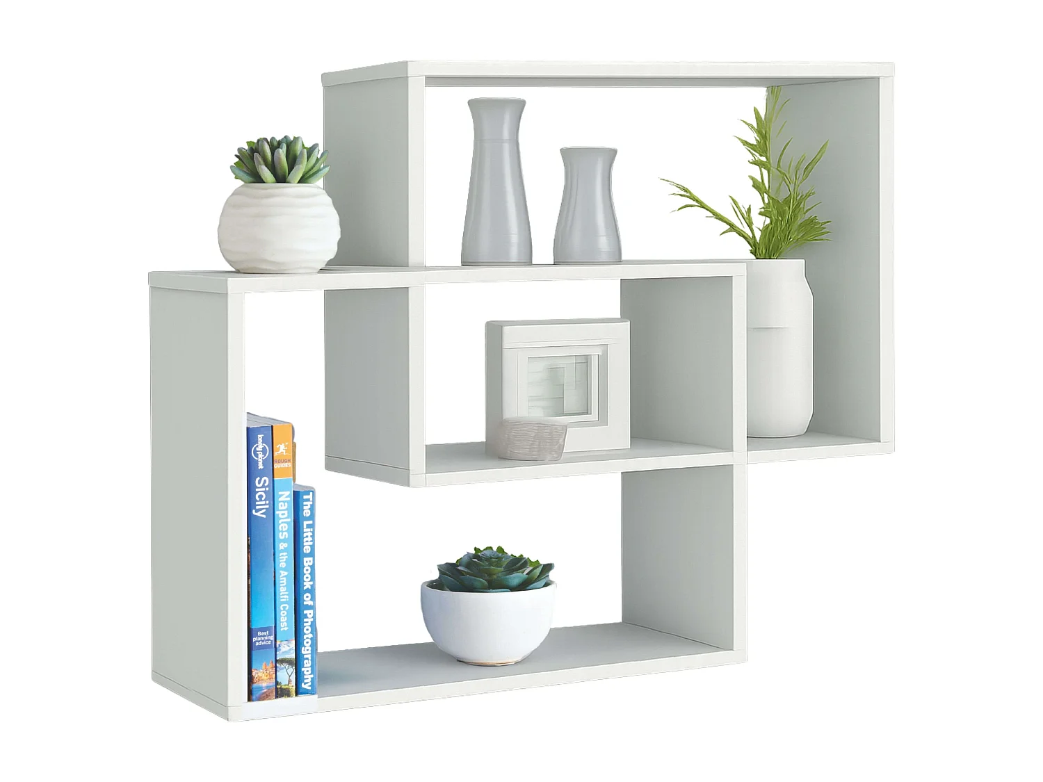 Prateleira de parede Riva, 2 retângulos, melamina branca, 60x60x16 cm