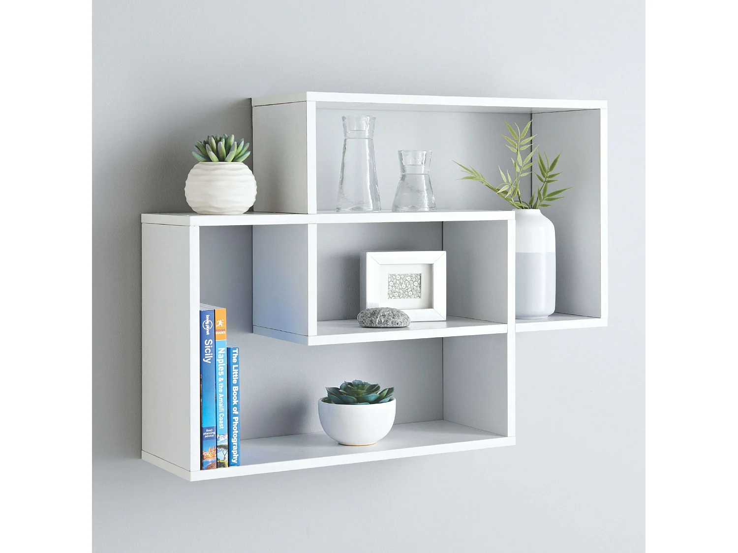 Prateleira de parede Riva, 2 retângulos, melamina branca, 60x60x16 cm