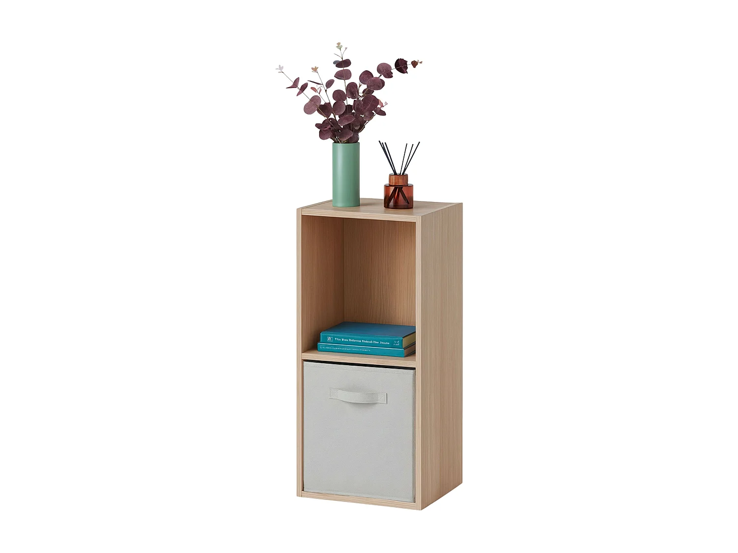 Prateleira baixa April para sala de estar, 1 gaveta, 1 compartimento aberto, cor carvalho Sonoma bege, 30x60x28 cm