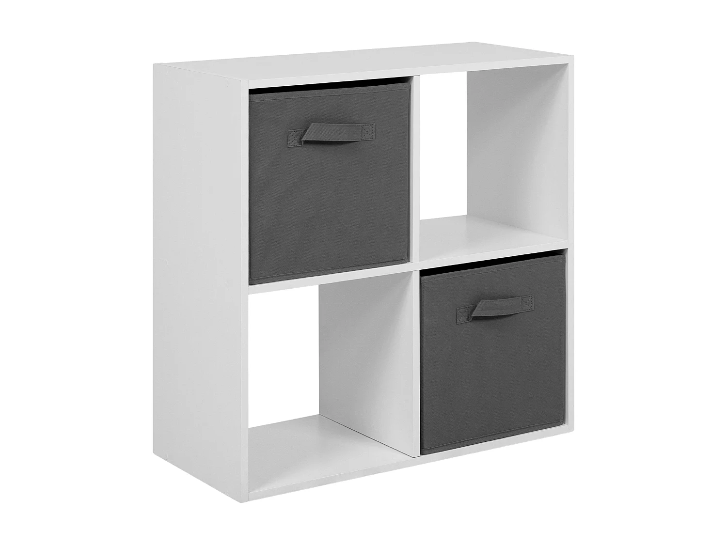 Estante baixa Abril, com 2 compartimentos e 2 gavetas, em tecido branco e cinza, 60x60x28 cm