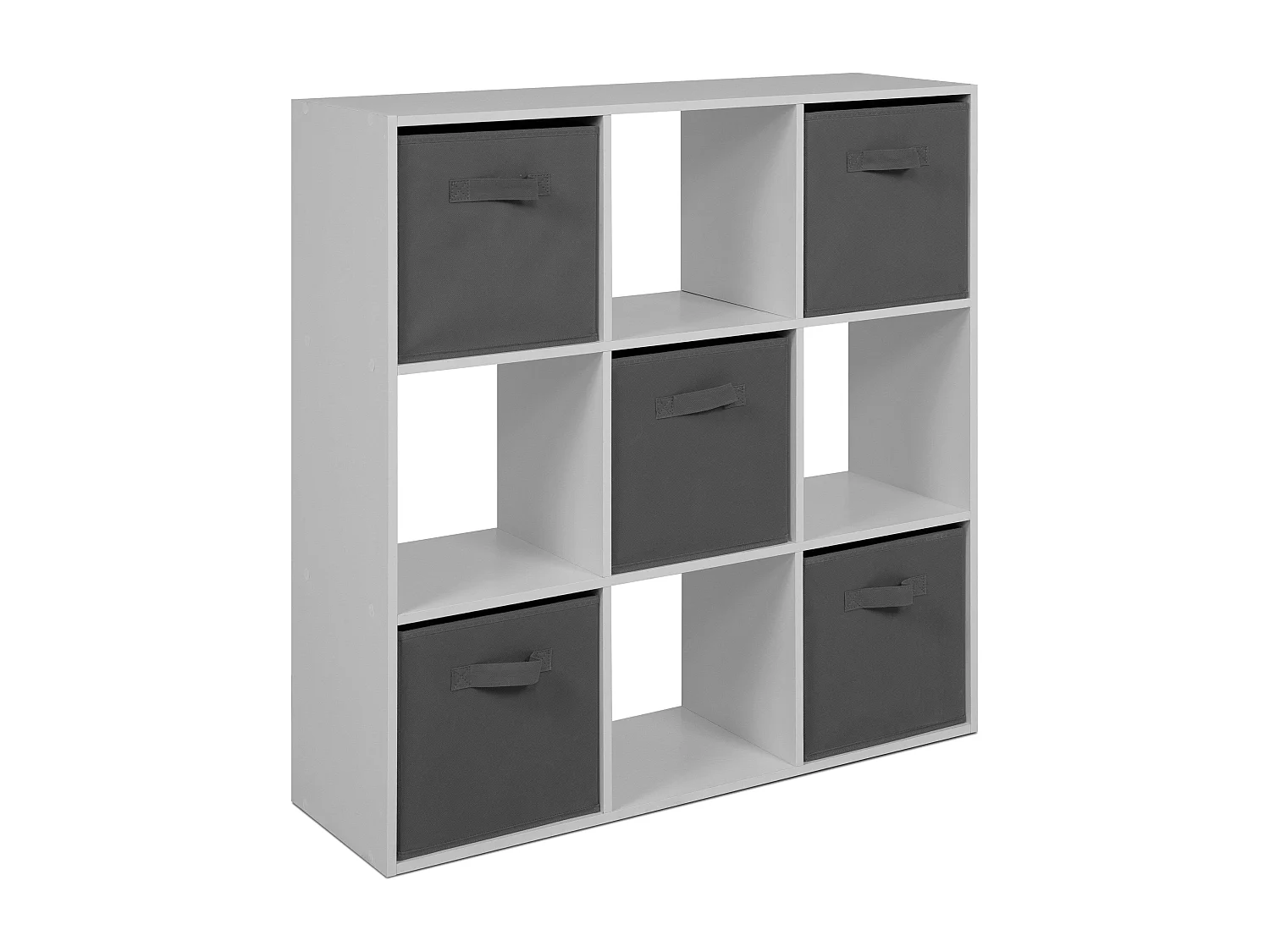 Estante April com 4 nichos abertos e 5 gavetas, branca e cinza, 89x89x28 cm