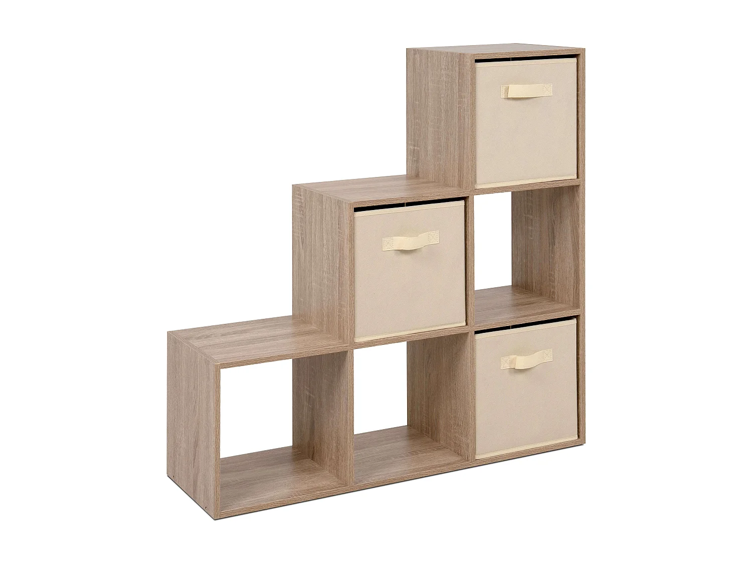 Estante April com 3 gavetas, revestida em tecido, carvalho Sonoma, bege, 89x89x28 cm