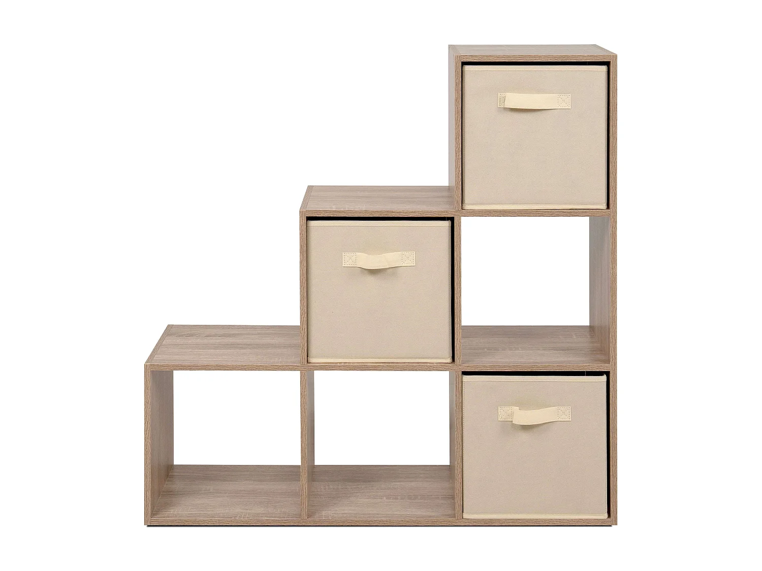 Estante April com 3 gavetas, revestida em tecido, carvalho Sonoma, bege, 89x89x28 cm