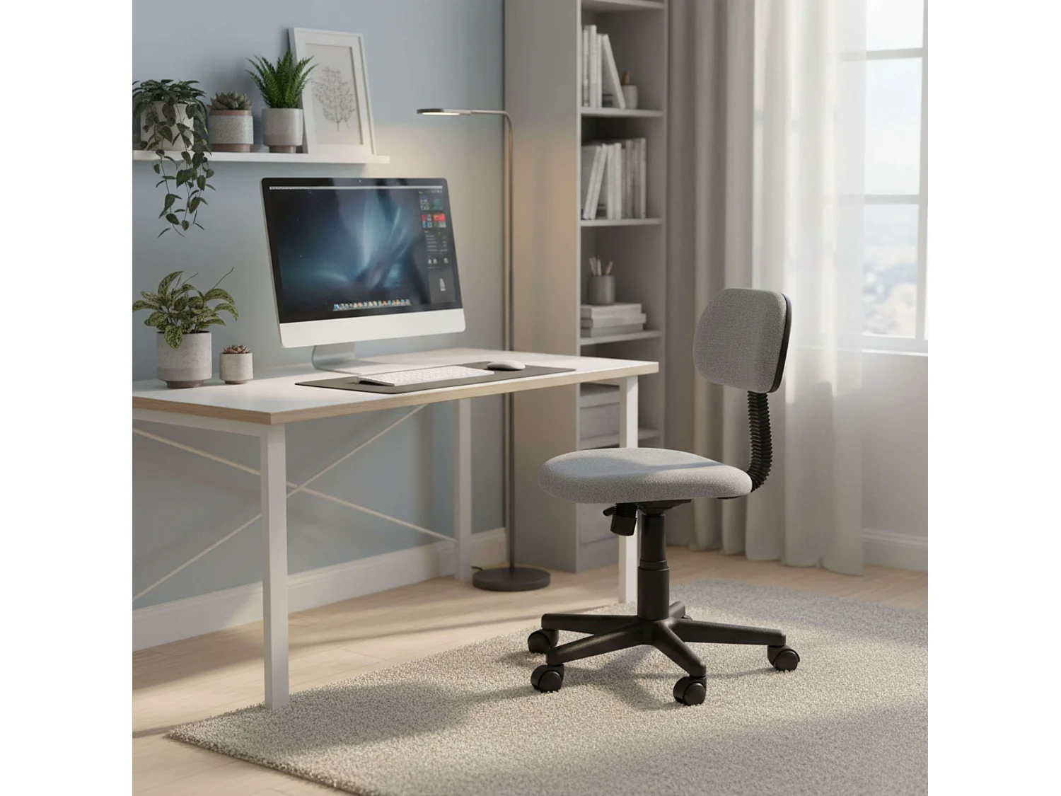 Cadeira de escritório giratória Lucky Studio, cinza, altura ajustável de 75 a 87 cm