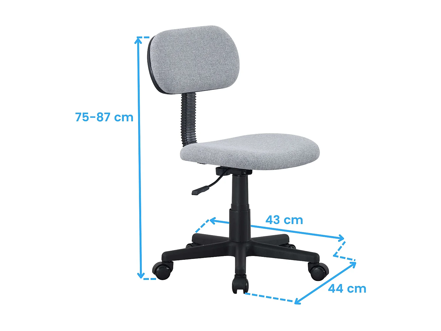 Cadeira de escritório giratória Lucky Studio, cinza, altura ajustável de 75 a 87 cm
