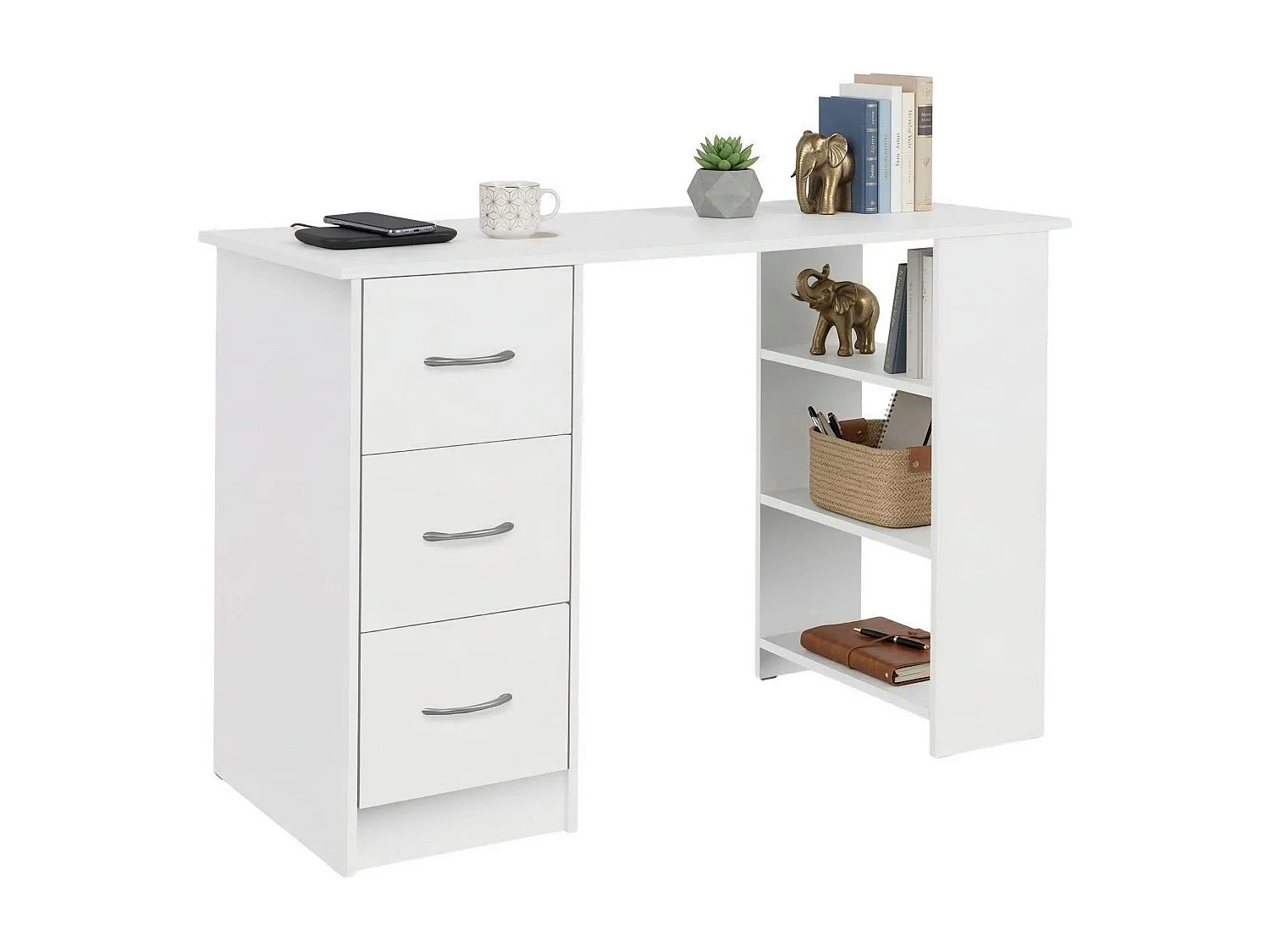 Escritorio Jobbi melamina 3 cajones y 3 estantes blanco 75x115x49 cm