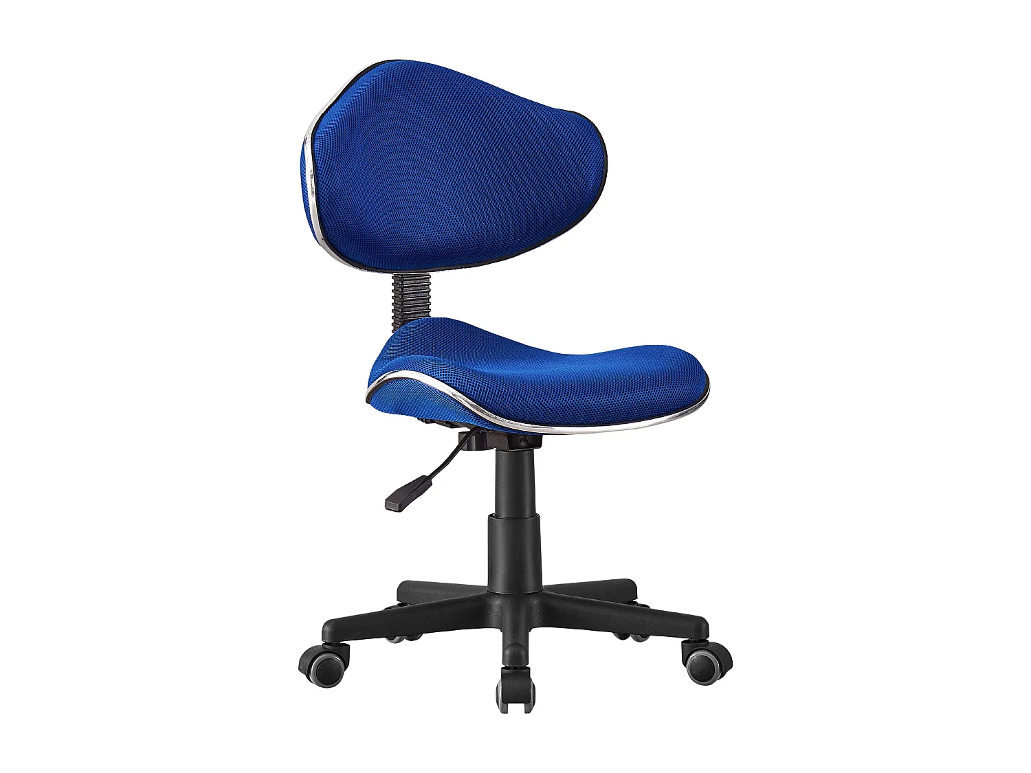 Cadeira de escritório juvenil Bambola azul, estrutura preta, 53x82-94x53 cm