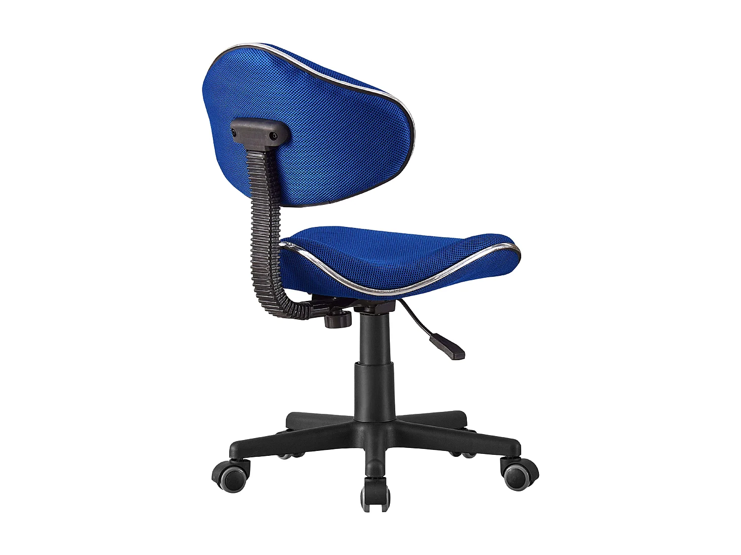 Cadeira de escritório juvenil Bambola azul, estrutura preta, 53x82-94x53 cm