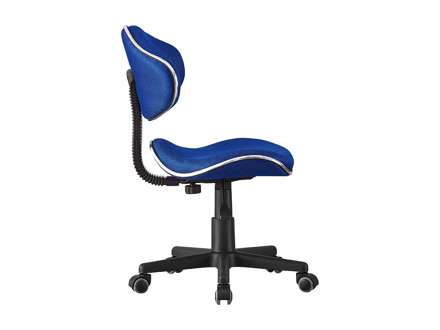 Cadeira de escritório juvenil Bambola azul, estrutura preta, 53x82-94x53 cm