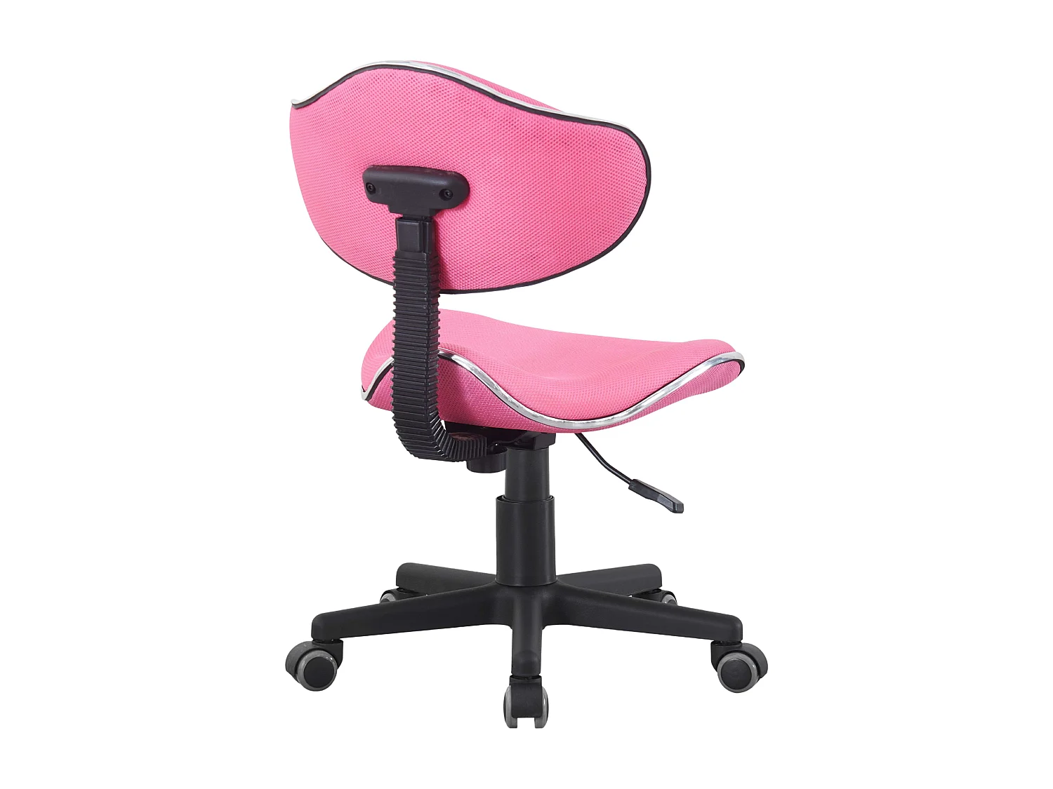 Cadeira de escritório juvenil Bambola, tecido rosa, metal, 53x82-94x53 cm