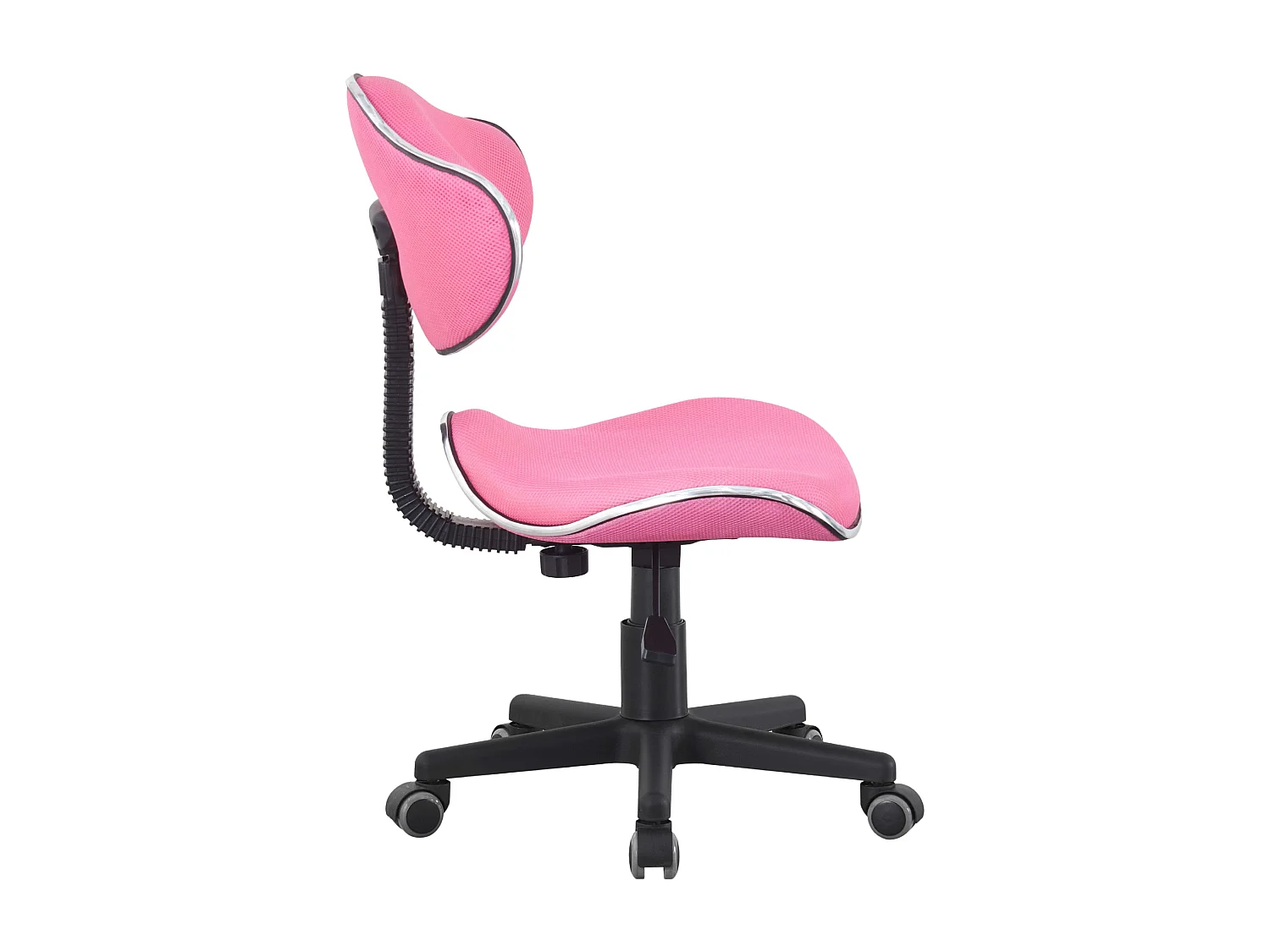 Cadeira de escritório juvenil Bambola, tecido rosa, metal, 53x82-94x53 cm