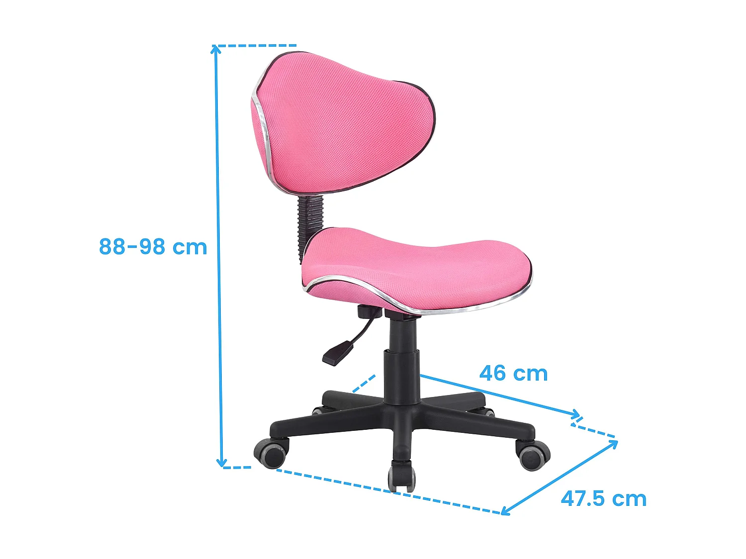 Silla escritorio juvenil Bambola rosa tela metal 53x82-94x53 cm