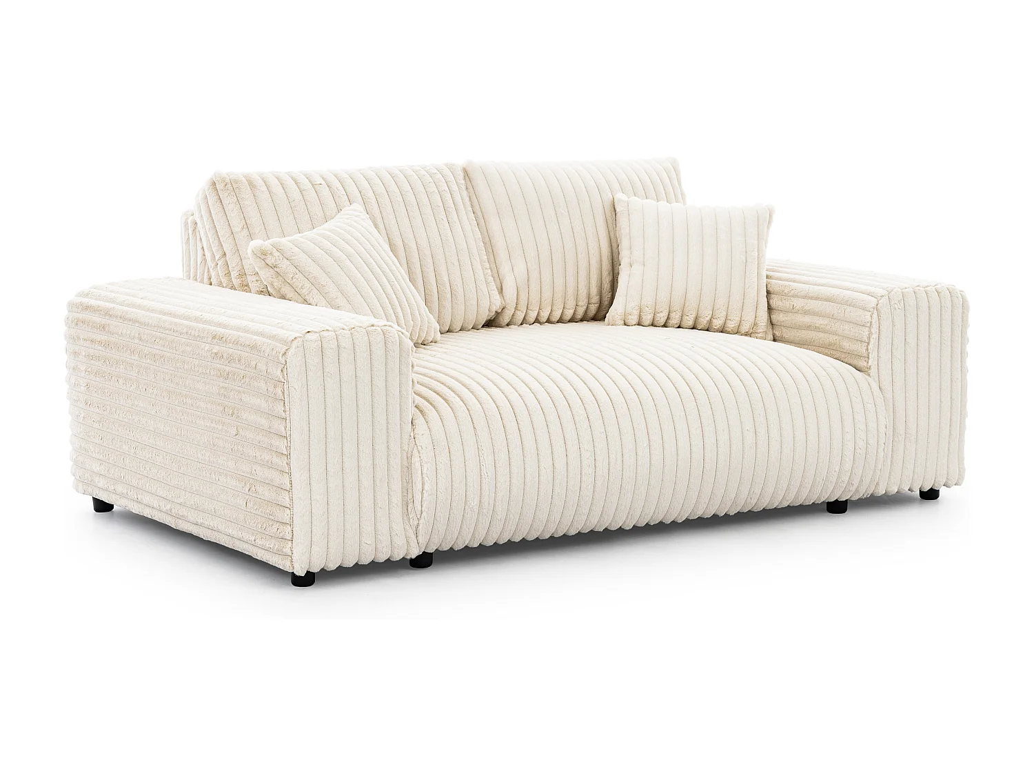 Canapé 2 places en velours côtelé pelucheux beige clair offrant un agréable confort d’assise MOLLIS