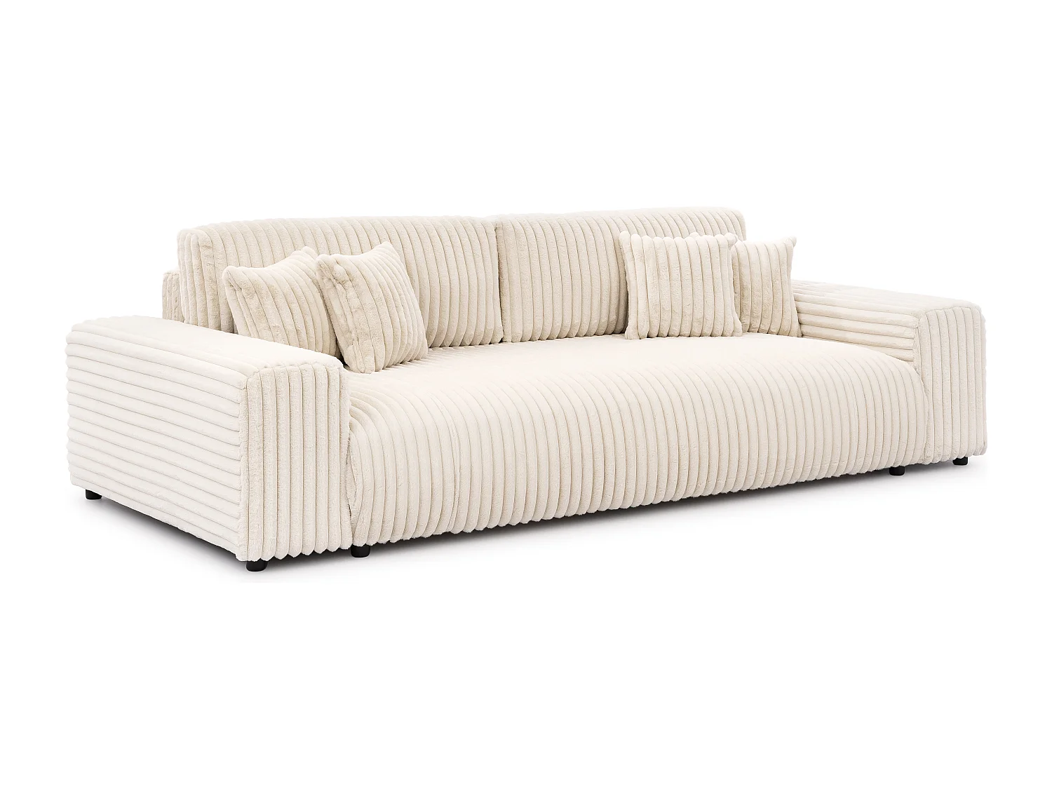 Canapé avec fonction couchage et coffre de rangement en velours côtelé pelucheux beige clair MOLLIS