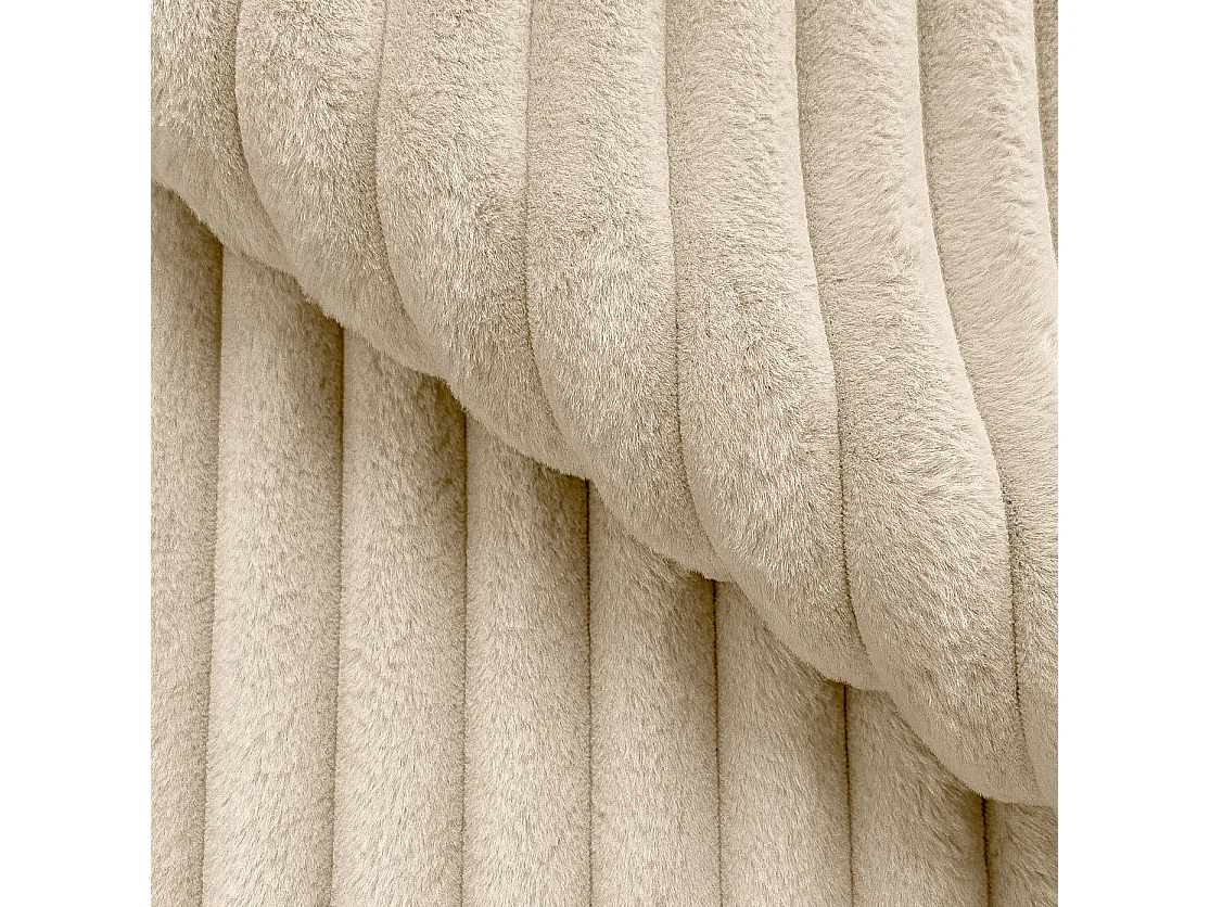 Canapé avec fonction couchage et coffre de rangement en velours côtelé pelucheux beige clair MOLLIS