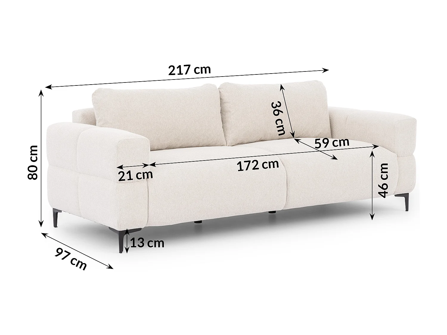 Canapé 3 places au style bubble en tissu structuré crème doux CARDEA