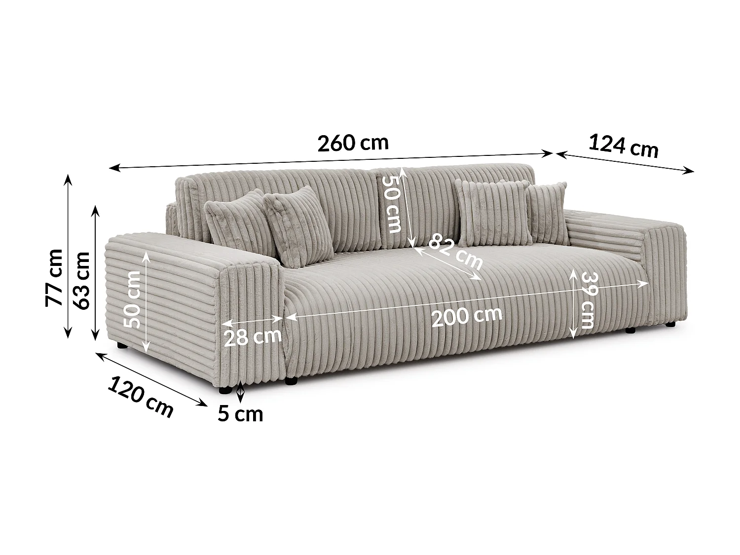 Canapé avec fonction couchage et coffre de rangement en velours côtelé pelucheux gris clair MOLLIS