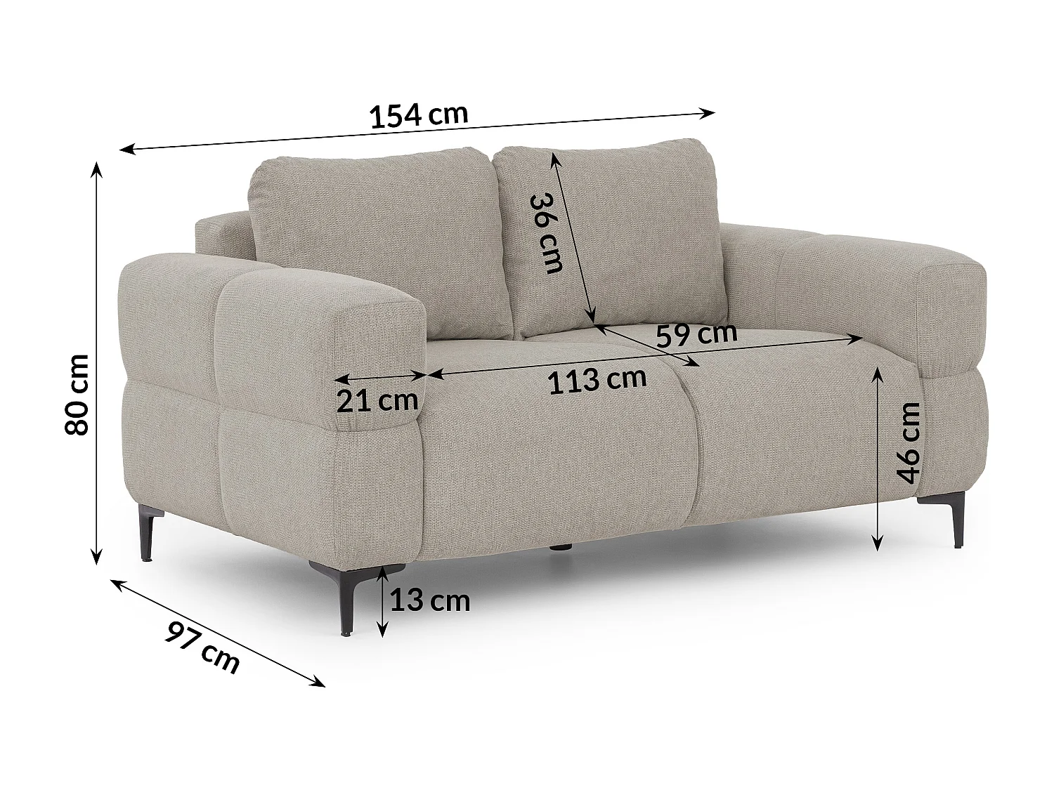 Canapé 2 places au style bubble  en tissu structuré taupe doux CARDEA