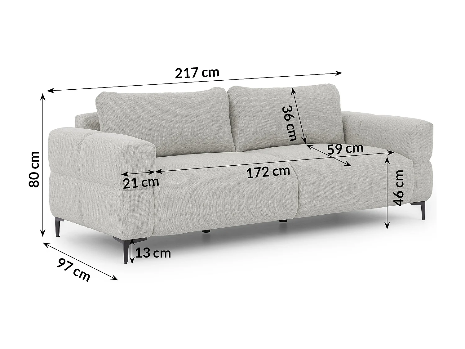 Canapé 3 places au style bubble en tissu structuré gris clair doux CARDEA