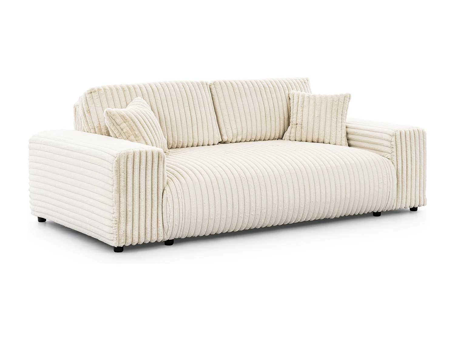 Canapé 3 places en velours côtelé pelucheux beige clair offrant un agréable confort d’assise MOLLIS