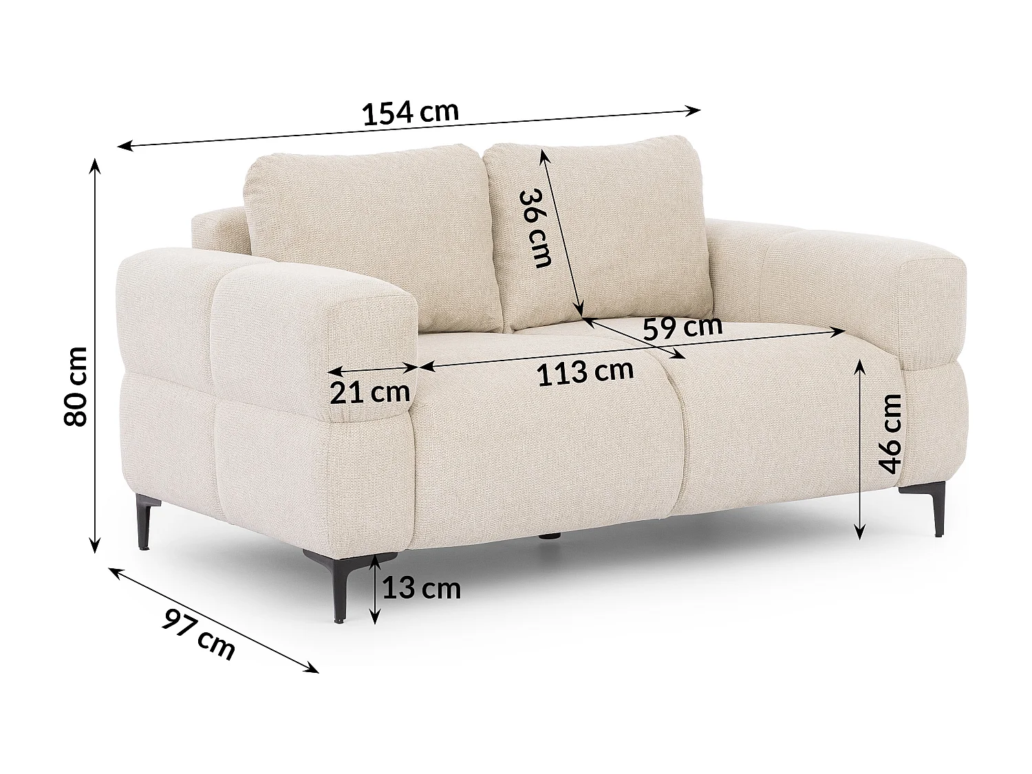 Canapé 2 places au style bubble  en tissu structuré beige clair doux CARDEA