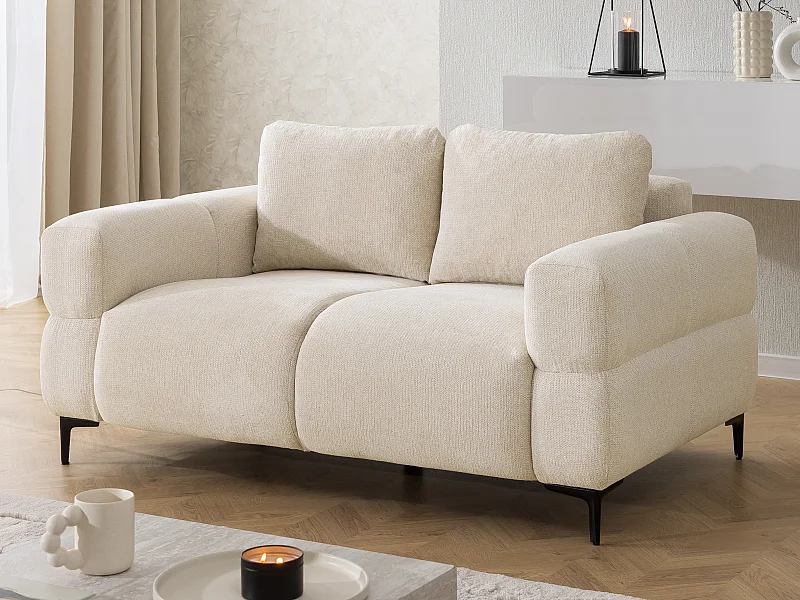 Canapé 2 places au style bubble  en tissu structuré beige clair doux CARDEA