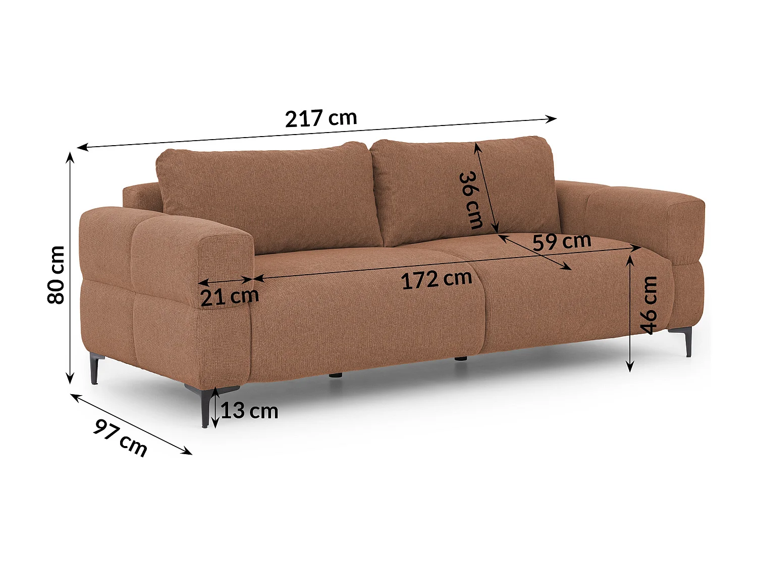 Canapé 3 places au style bubble en tissu structuré terre cuite doux CARDEA