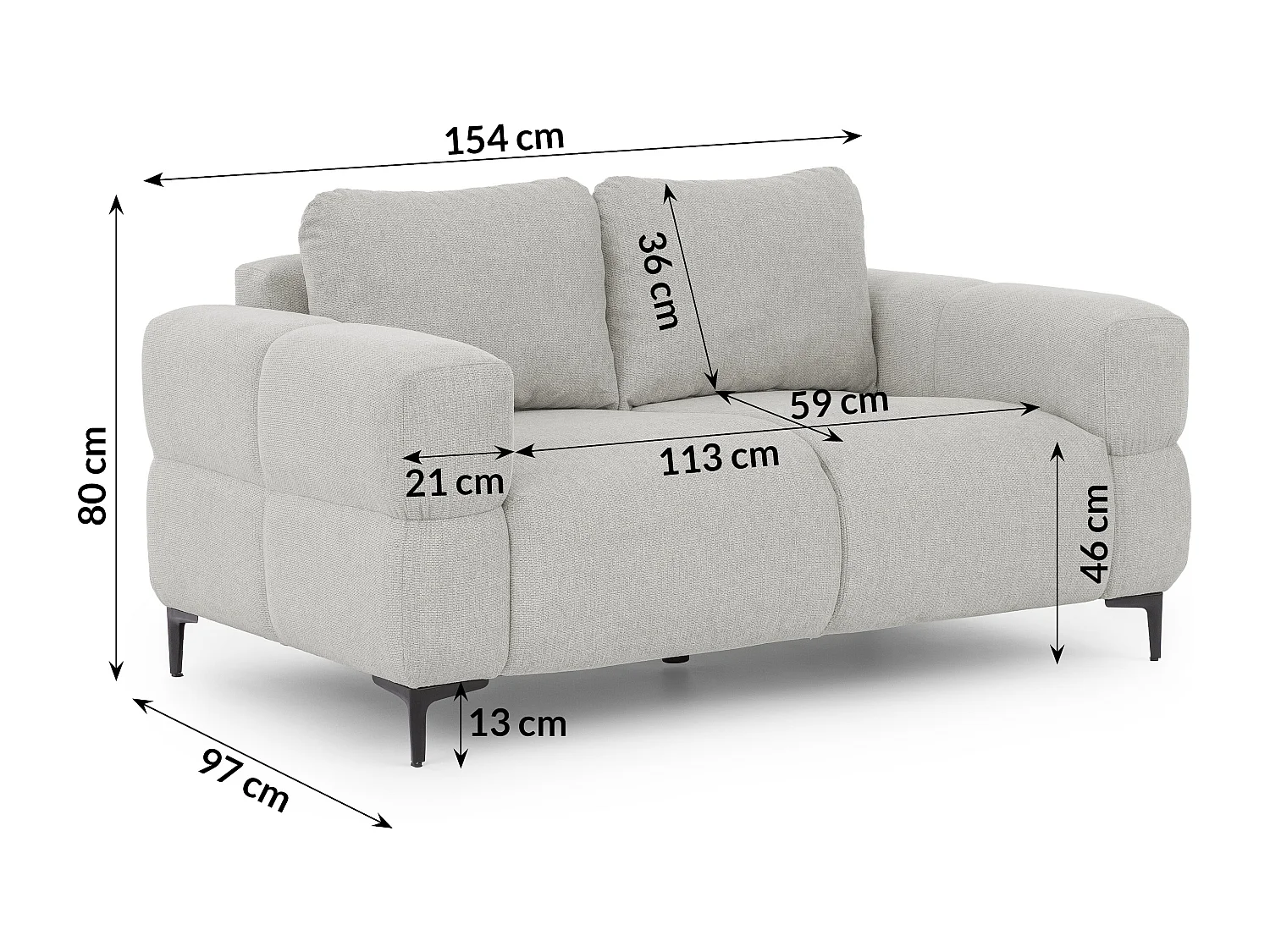 Canapé 2 places au style bubble  en tissu structuré gris clair doux CARDEA