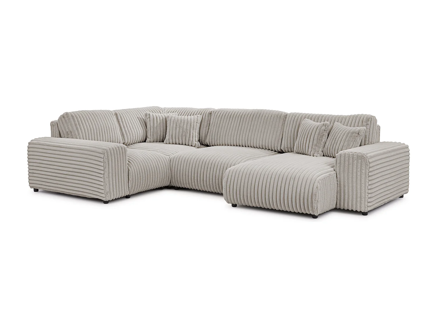 Canapé panoramique XXL avec fonction couchage et coffre de rangement en velours côtelé pelucheux gris clair MOLLIS