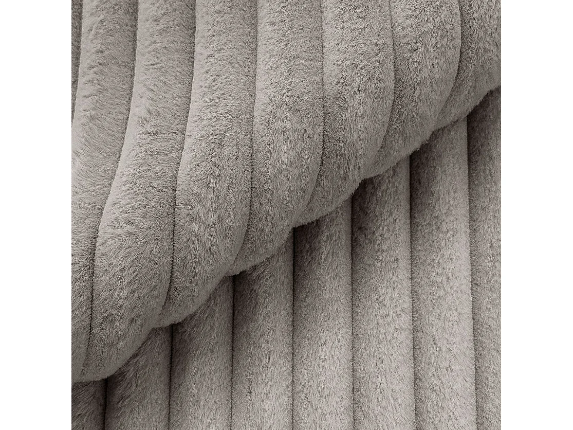 Canapé panoramique XXL avec fonction couchage et coffre de rangement en velours côtelé pelucheux gris clair MOLLIS